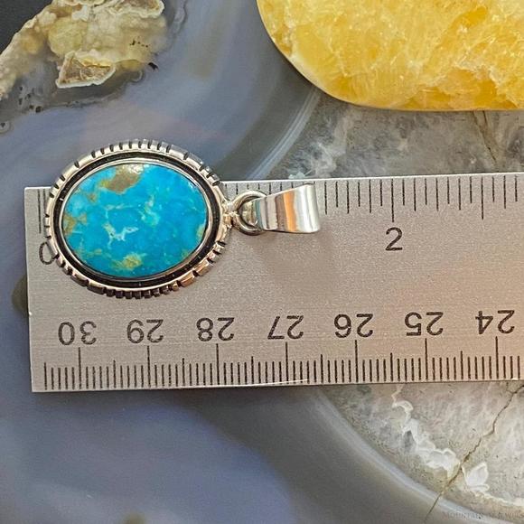 Native American Sterling Silver Blue Ridge Turquoise Oval Pendant For Women - Picture 10 of 10